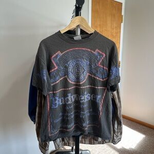 Distressed Wild Oats Budweiser Faded Black Short Sleeve Tee